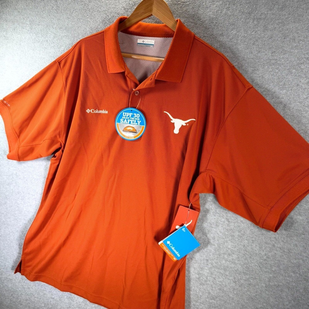 Columbia PFG Texas Longhorns Perfect Cast Polo Shirt Men Large Orange Mesh Lined - Picture 4 of 12